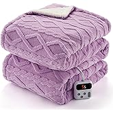 CAROMIO Electric Blanket Full Size - Thick Tufted Sherpa Heated Blanket Full Size with 10 Heating Levels and 10 Time Settings, ETL Certified Machine Washable Fast Heating Blanket Full 72"×84", Purple