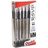 Pentel RSVP Ballpoint Pen, (1.0mm), Medium Line, Black Ink, 12 Pack (BK91PC12A)