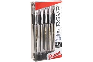 Pentel RSVP Ballpoint Pen, (1.0mm), Medium Line, Black Ink, 12 Pack (BK91PC12A)