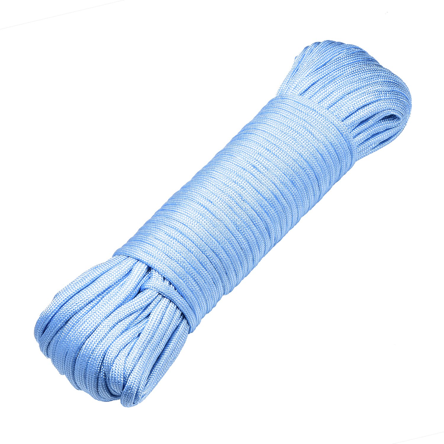 DonDon 98 ft - 30 m nylon cord Paracord survival DIY rope cord for outdoor camping activities 0.6 inch - 4 mm - 7 strands light blue