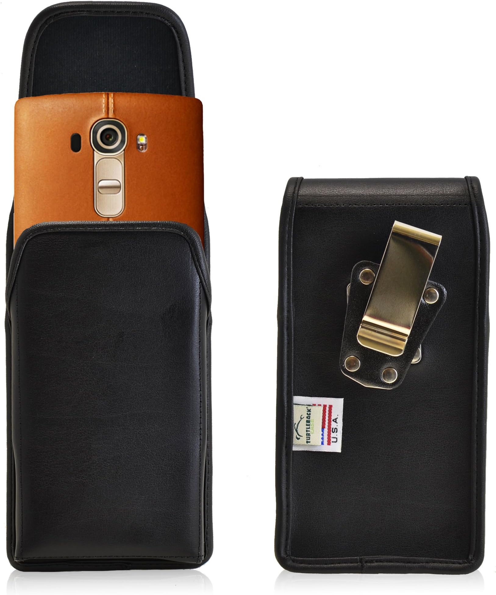 Turtleback Belt Case Compatible with LG G4 Black Vertical Holster Leather Pouch with Heavy Duty Rotating Ratcheting Belt Clip Made in USA