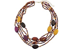 Coiris Multi Color 5 Layers Wood Beads Strand Statement Necklace for Women Chunky Collar (N0019)