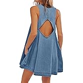 TBETNE Women’s Denim Dress Summer Casual Sleeveless Jean Mini Dresses with Pockets