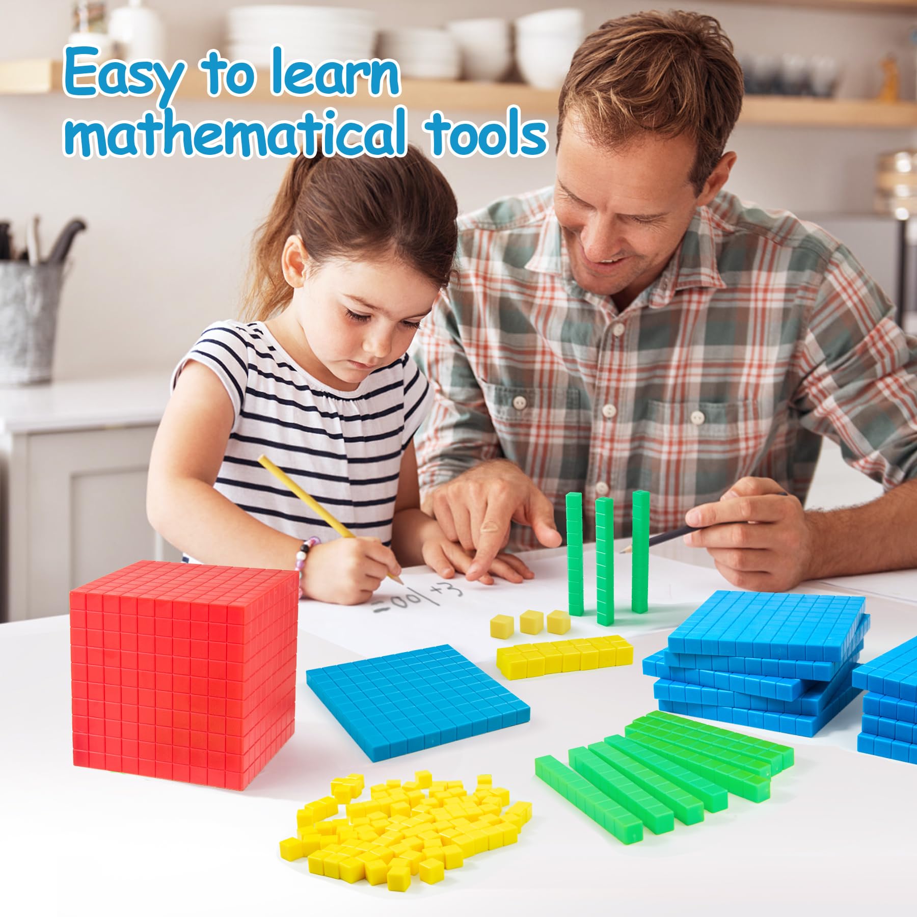 TOMMYHOME Plastic Base Ten Blocks Set,Maths manipulatives for 2nd Grade classrooms.Place Value Blocks,Counting Cubes to Help Kids Learn Maths (1)