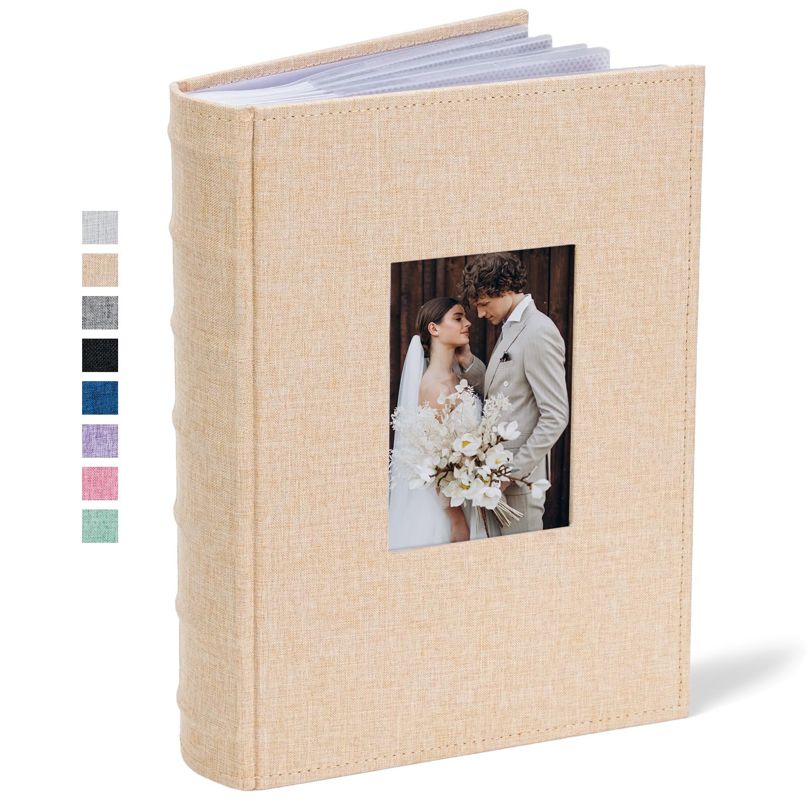 Vienrose Photo Albums 6x4 (15x10 cm) 300 Pockets Linen Cover with Memo Spaces Photobook Large Capacity Pictures Album Memory Book for Wedding, Family, Baby, Holidays, Special Occasions, Khaki