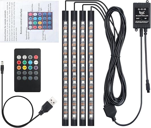 Amazon Ledテープ ライト Justech 車 足元照明ライト 車内ルームランプ 8色に切替 4x12ledライト調光可能 音楽連動 12v Rgb Smd 防水 Usb給電 リモコン付き Ledテープ 車 バイク