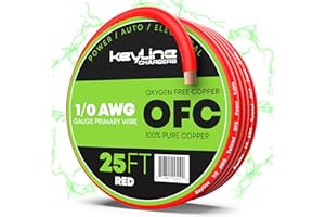 KEYLINE CHARGERS 1/0 Gauge Wire (25ft) AWG Amp Battery Cable for Automotive Electrical Wiring - Oxygen Free Copper (OFC) Welding Cable 0GA - Car Amplifier Power & Ground Cable, Stereo Audio Speakers, RV Trailer Wiring