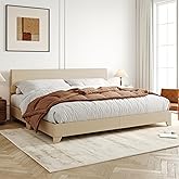 Allewie King Size Bed Frame with Adjustable Headboard, Upholstered Platform Bed with Wood Slats, Heavy Duty Mattress Foundation, No Box Spring Needed, Noise-Free, Easy Assembly, Beige