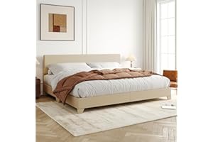 Allewie King Size Bed Frame with Adjustable Headboard, Upholstered Platform Bed with Wood Slats, Heavy Duty Mattress Foundation, No Box Spring Needed, Noise-Free, Easy Assembly, Beige
