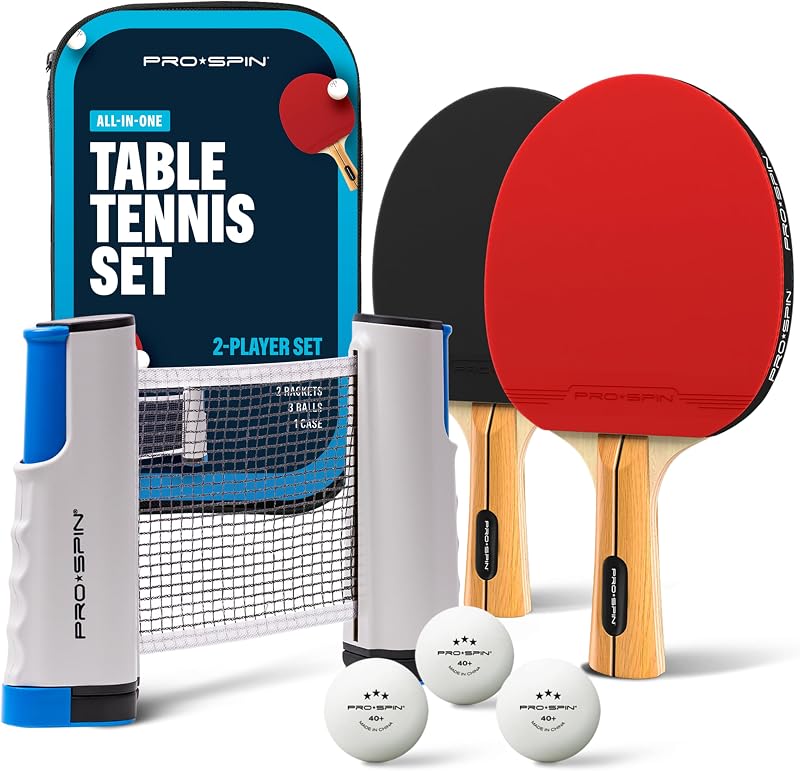 PRO-SPIN Portable Ping Pong Set with Retractable Net 2-Player Red