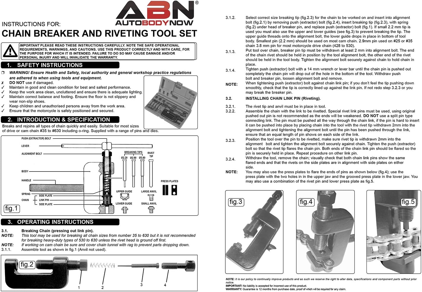 ABN Chain Breaker 13-Piece Set with Carrying Case – Chain Cutter and Riveter for Motorcycle, Bike, ATV: Automotive