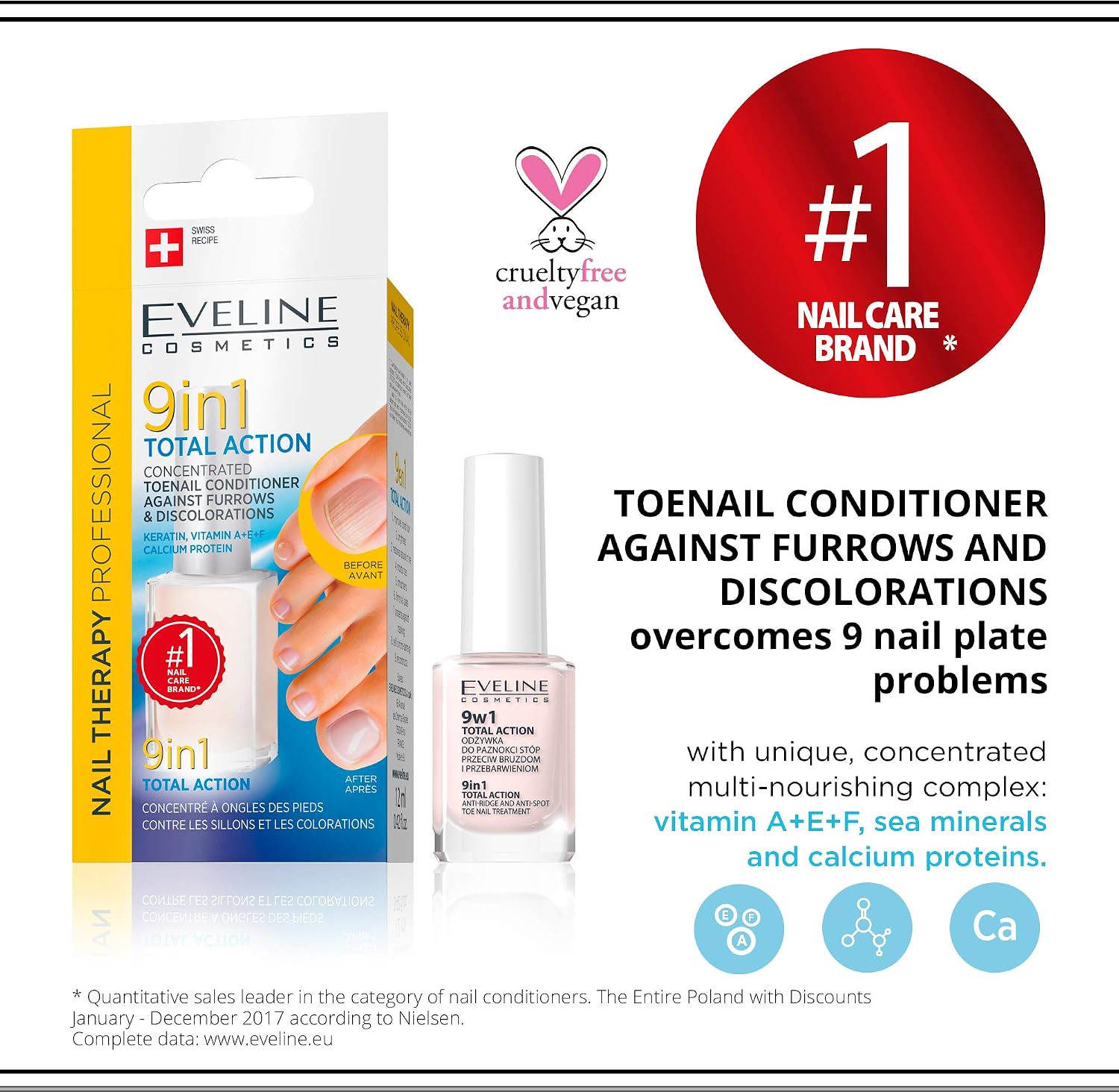 Eveline Cosmetics Toe Nail Therapy 9in1 Total Action Concentrated Nail Conditioner + Strengthener + Hardener | 12ml | Repair Treatment | Easy Application | Immediate Effects - Image 3