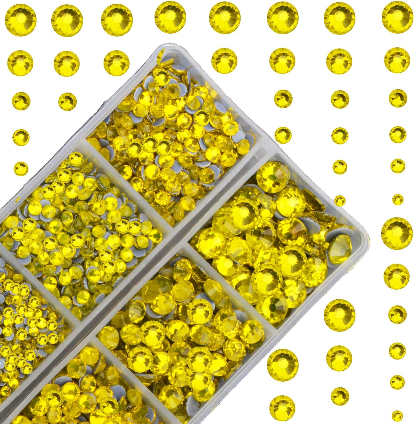 Amazon Com 4000pcs Mixed Size Hot Fix Round Crystals Gems Glass Stones Hotfix Flat Back Rhinestones Yellow Arts Crafts Sewing