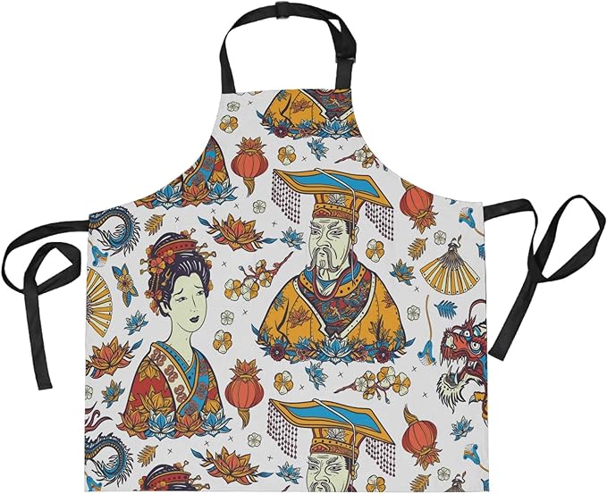 ADMustwin Aprons for Women Men Chinese Empire Dargon Lotus Pattern