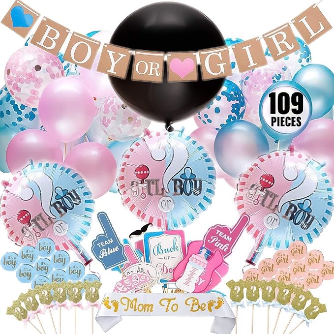 Baby Gender Reveal Party Supplies (109 Pieces) Decorations
