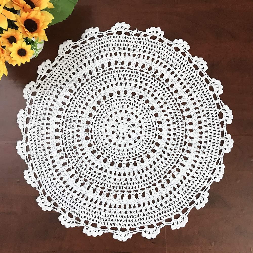Hetao100% Cotton Handmade Lace Crochet Round Placemats Doily Doilies,2PC,White,17.7 inch