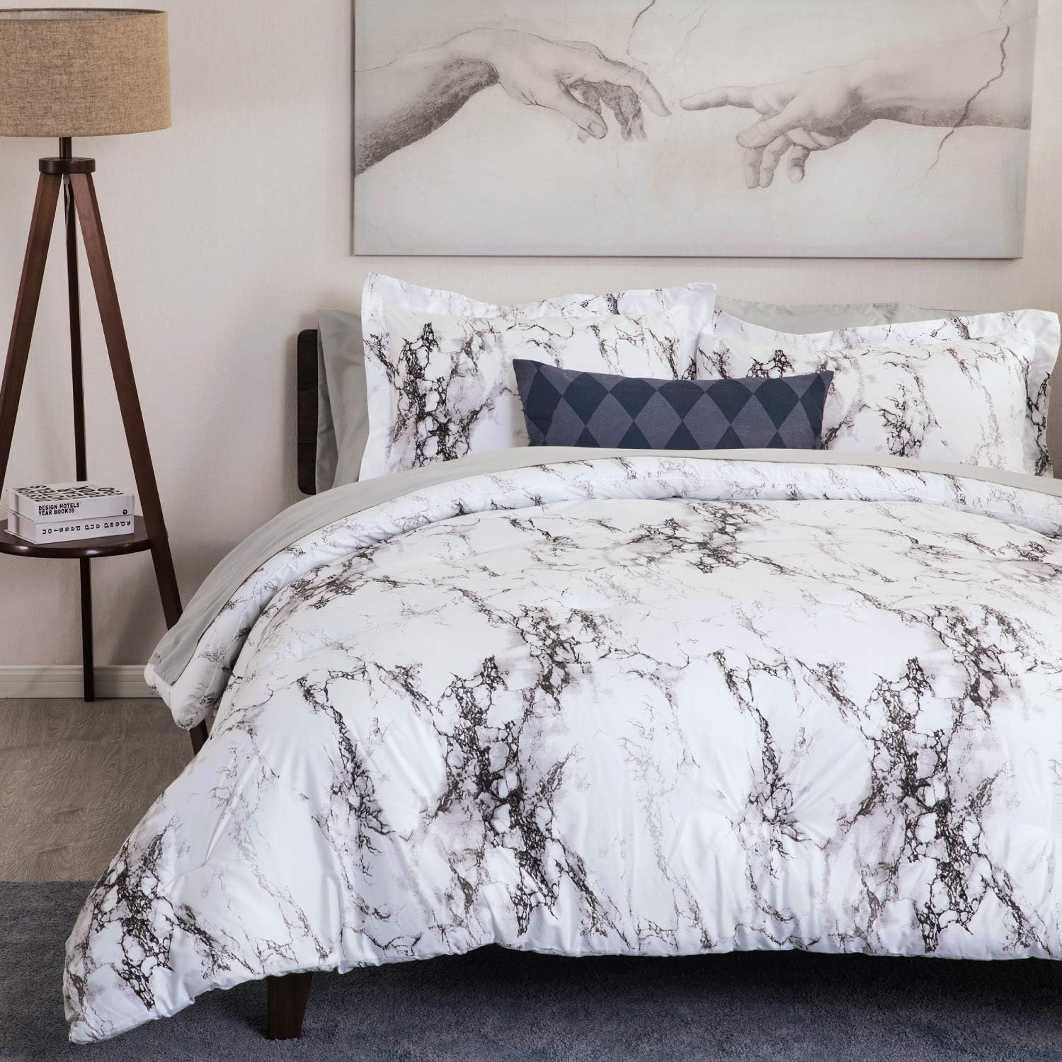 Bedsure Marble Printed Comforter Set (Full/Queen, White) - 3-Piece Set - Super Soft Microfiber Bedding for All Seasons - Reversible Down Alternative Comforter with 2 Pillow Shams: Home & Kitchen