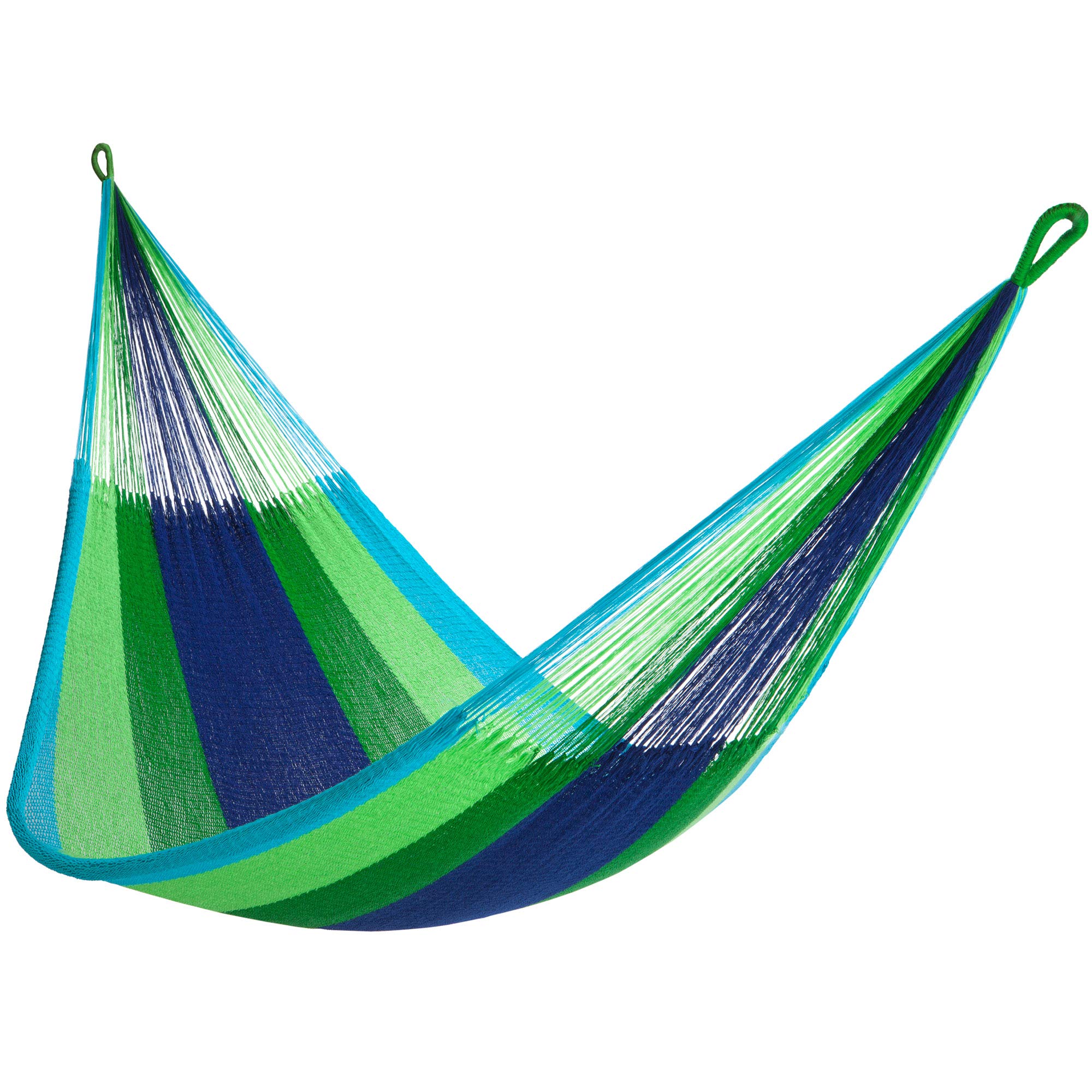 Handwoven Family-Size Hammock, Shareable, Weathersafe Hammocks, Yellow Leaf Hammocks - “Lanta” Hammock, Blue & Green, Fits 1-2+ People (550 lbs)