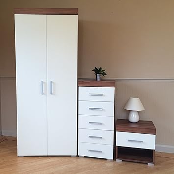 Drp Trading White Walnut Bedroom Furniture Set Wardrobe 5