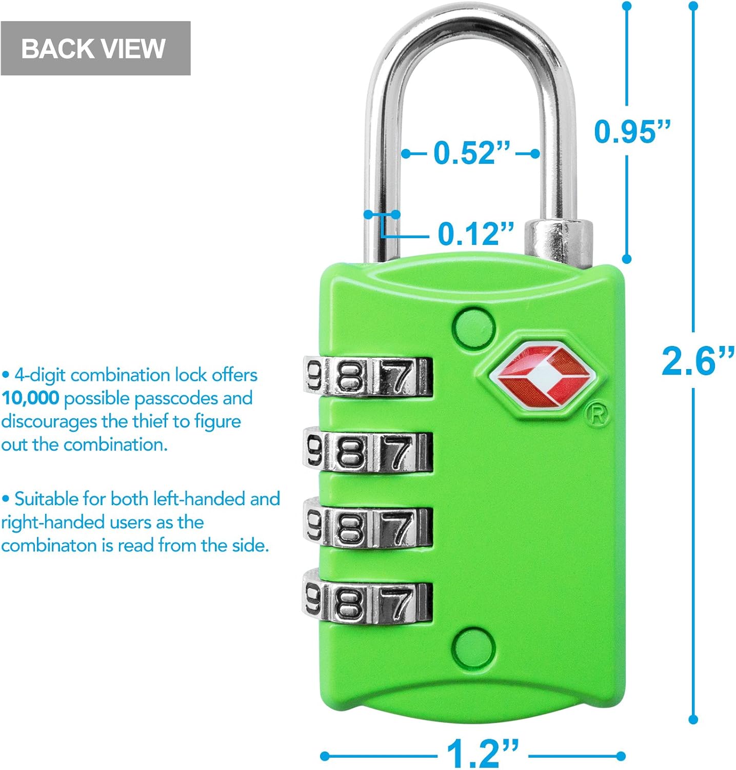 TSA Luggage Locks (2 Pack) - 4 Digit Combination Steel Padlocks - Approved Travel Lock for Suitcases & Baggage - Green - - 