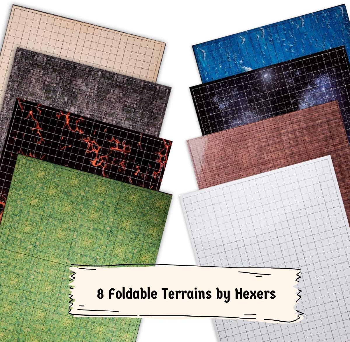 Hexers RolePlaying Game Board, Square Grid Terrains, 8 Different