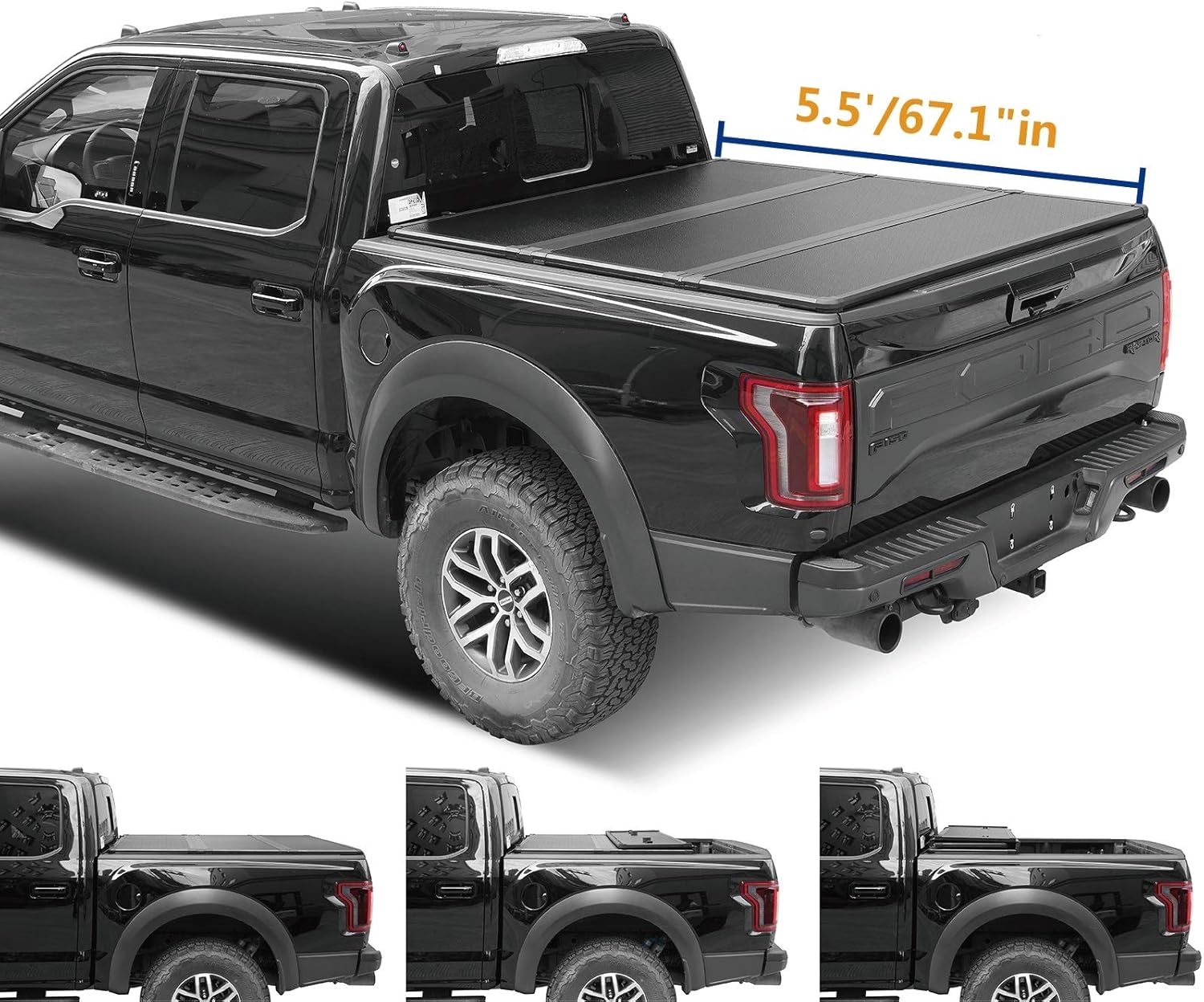 Amazon Com Viksee 5 5ft 67 1 Hard Tri Fold Tonneau Cover For 2015 2020 F 150 W Led Lamp Automotive