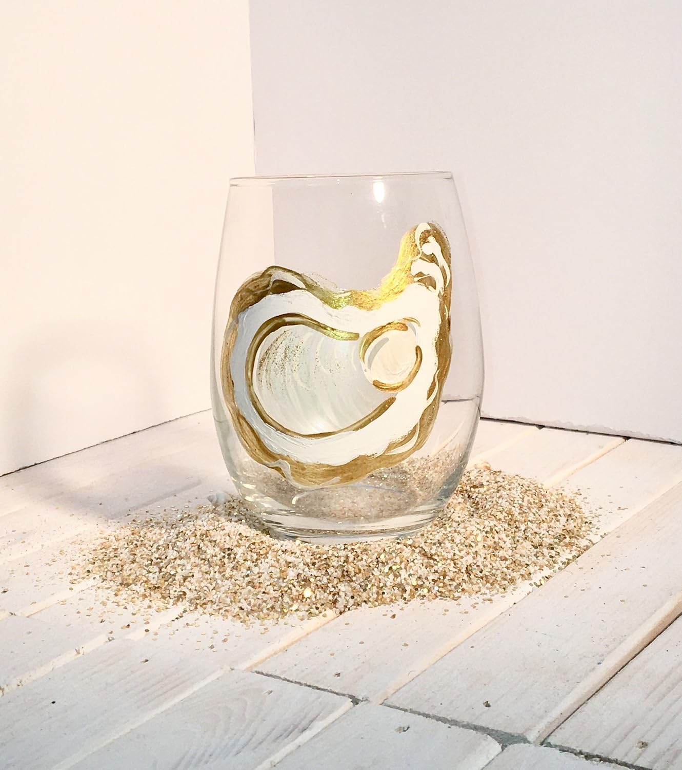 Oyster Gift Gold Stemless Wine Glasses Handmade