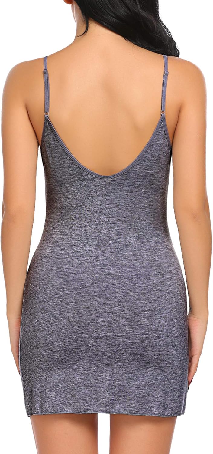 ADOME Cotton Sleepwear Women V Neck Chemise Nightgown Lace Lingerie Full Slip Dress: Clothing