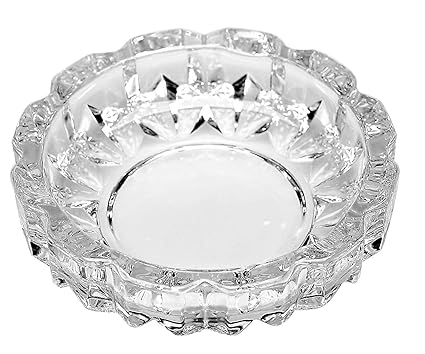 Chhabra Home Crystal Quality Glass Ash Tray | Round Tabletop | Glass Ashtray | Smoke Collectible Tribal Decoration- 11.9 cm, 260 g (Small)