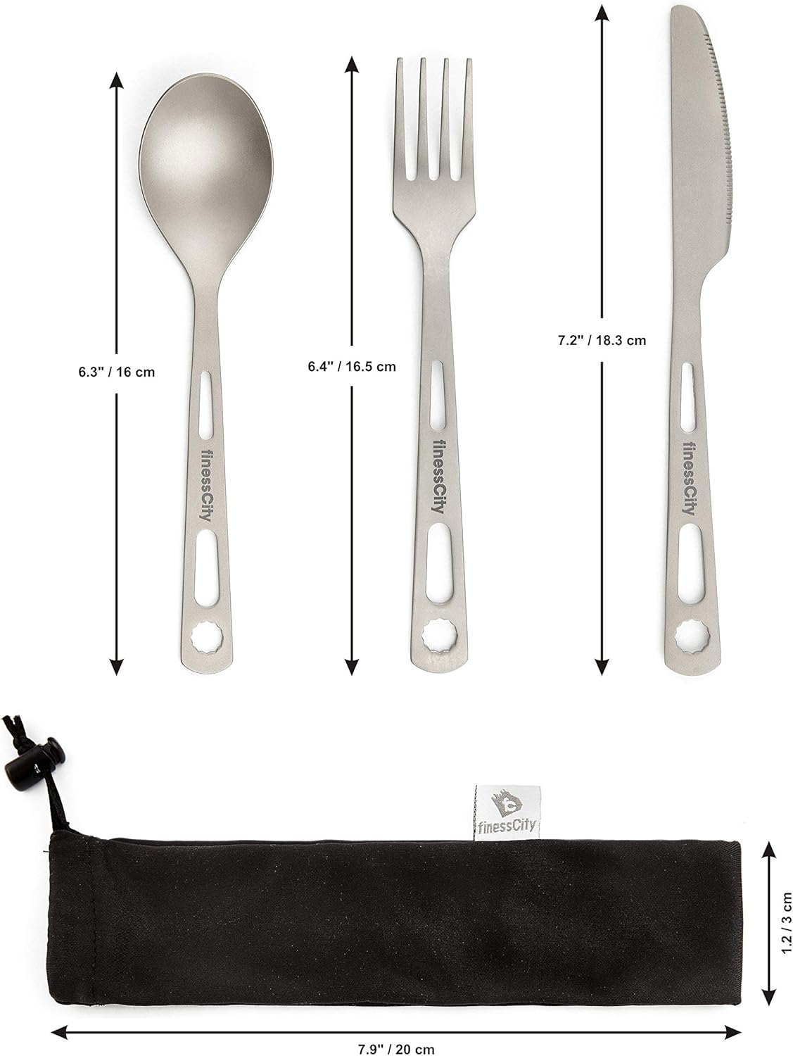 Titanium Utility Cutlery Set Extra Strong Ultra Lightweight (Ti), Healthy & Eco-Friendly 3 Piece Knife Fork Spoon Set for Home/ Travel/ Camping Cutlery Set in Easy to Store Case (3-Piece Cutlery Set) : Sports & Outdoors