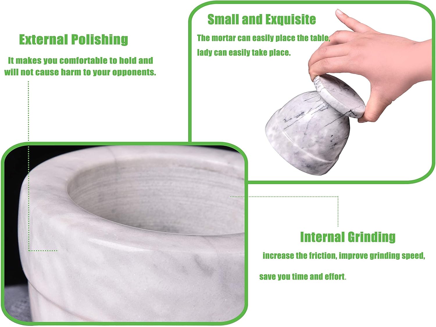 Mortar and Pestle Marble Set for Spices Pestos Seasonings Pastes Guacamole Bowl Herb Grinder Easy to Clean INCLUDED:Silicone Mat, Brush, Stainless Steel Spoon 4.33inch(Small, White Gray): Kitchen & Dining