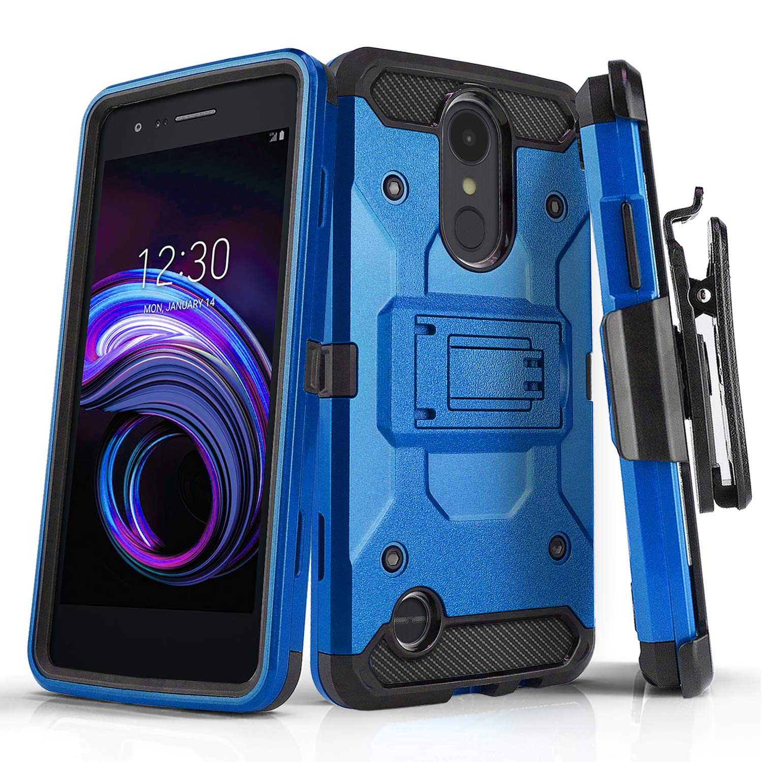 Phone Case for [LG Rebel 4 LTE (L212VL, L211BL)], [Tank Series][Blue] Shockproof Cover with [Kickstand] & [Holster] for LG Rebel 4 LTE (Tracfone, Simple Mobile, Straight Talk, Total Wireless)