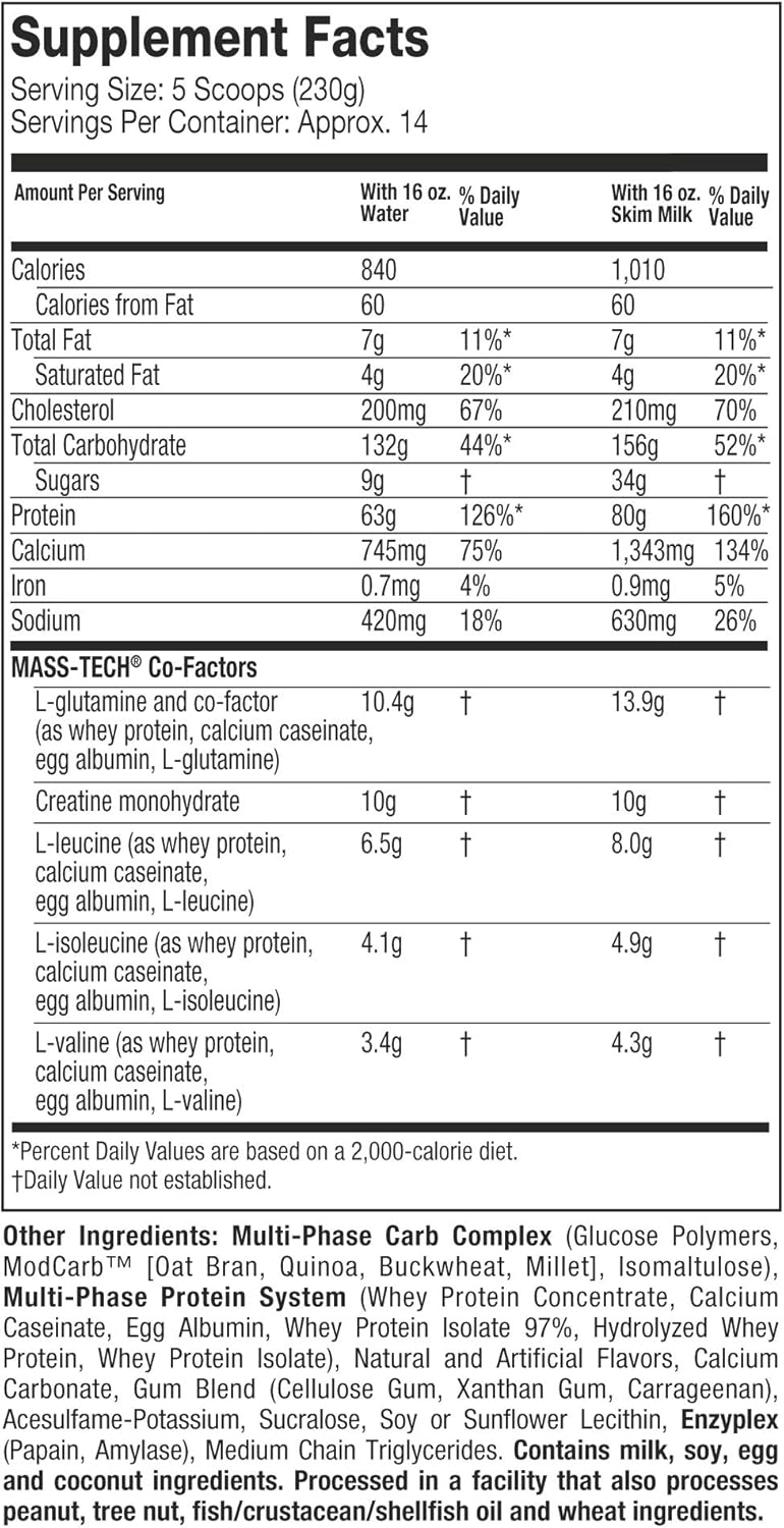 MuscleTech Mass Tech, Scientifically Superior Weight Gain Formula, Vanilla, 7 lbs (3.18kg): Health & Personal Care