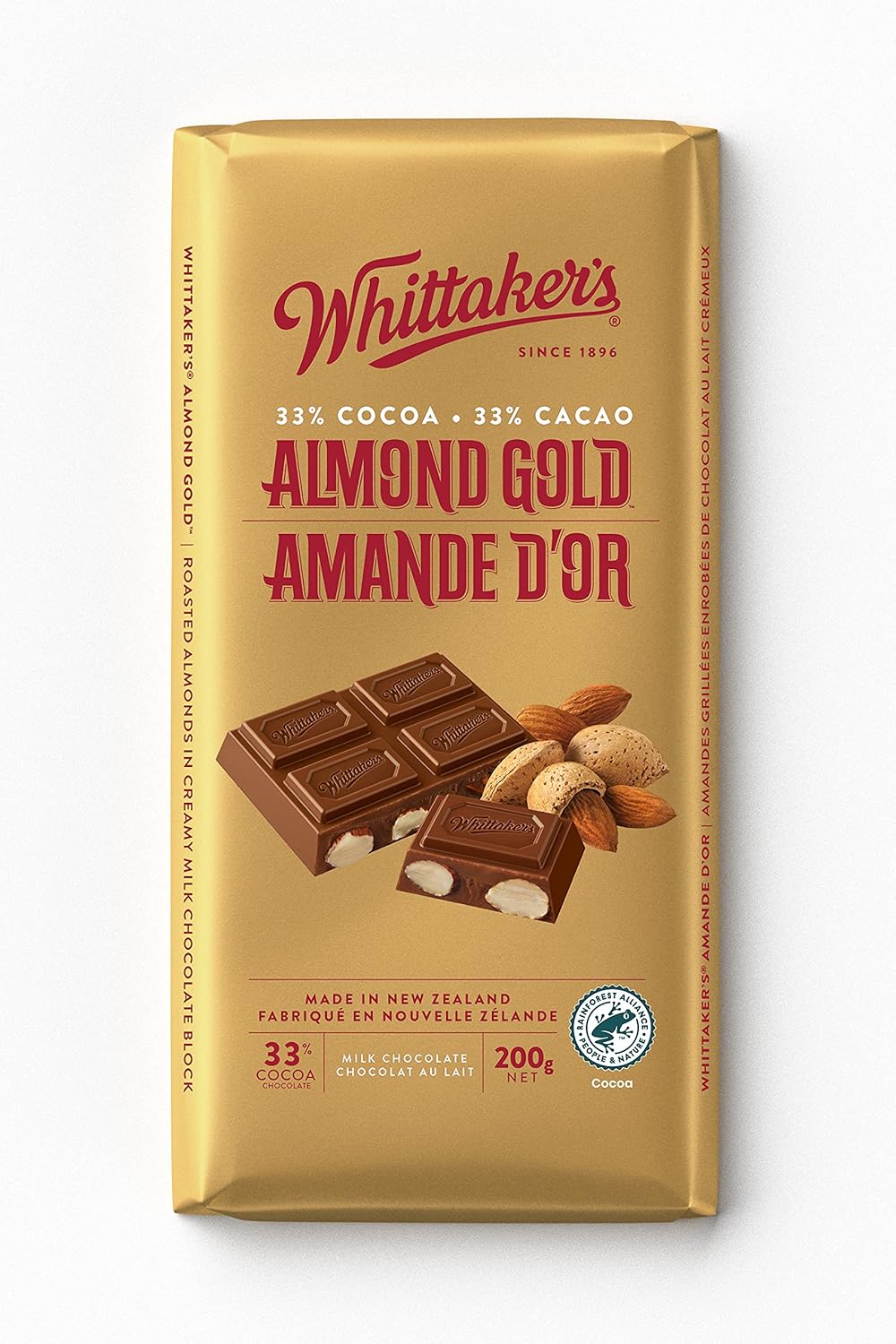 Amazon Com Whittaker S Chocolate Block 200g Made In New Zealand Almond Gold Grocery Gourmet Food