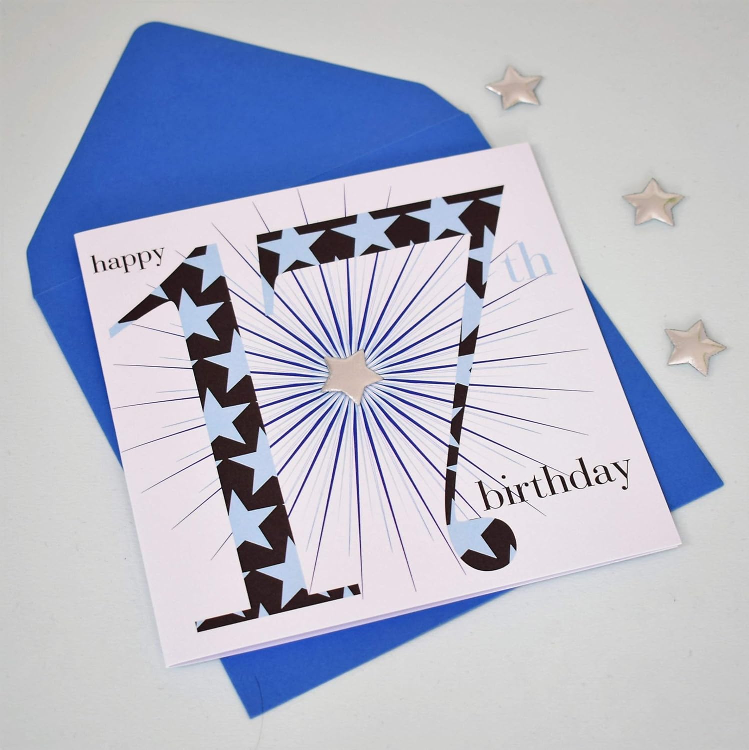Claire Giles Greeting Cards, Happy 17th Birthday Card, Age 17 Boy Birthday Greeting Card, Embellished with a padded star - Image 5