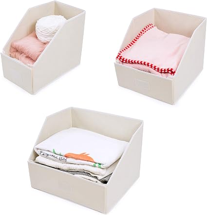 Woffit Linen Closet Storage Organizers Set Of 3 Foldable Baskets To Organize Your Sheets Towels Washclothes Blankets Clothing Sweaters Etc 100 Organic Fabric Bins Amazon Sg Home