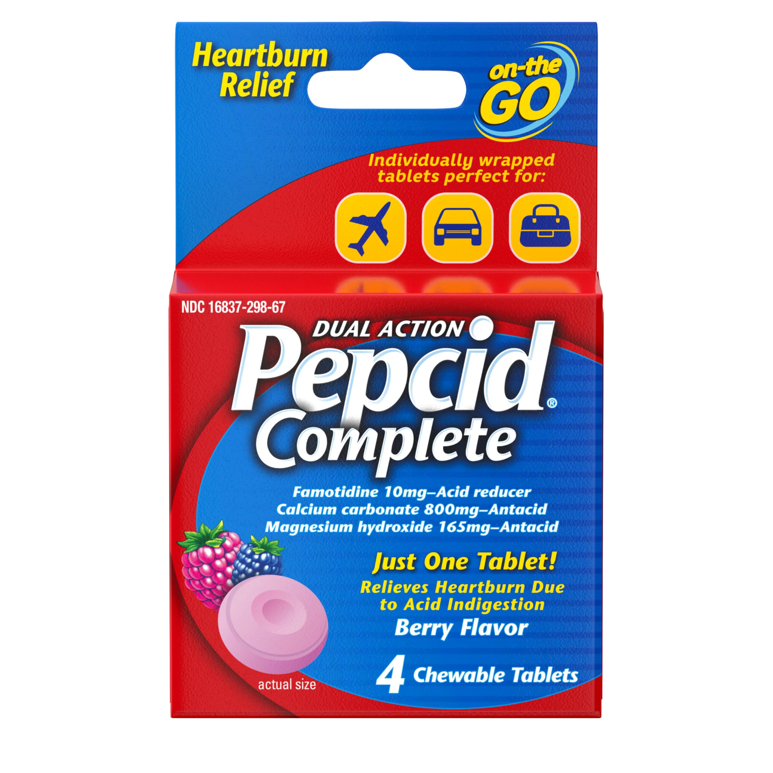Photo 1 of ***14 packs***Pepcid Complete Acid Reducer + Antacid for Acid Reflux, 10mg Famotidine, 800mg Calcium Carbonate & 165mg Magnesium Hydroxide per Antacid Chew, Individual Packets, Berry Flavored, 4 ***14 packs***