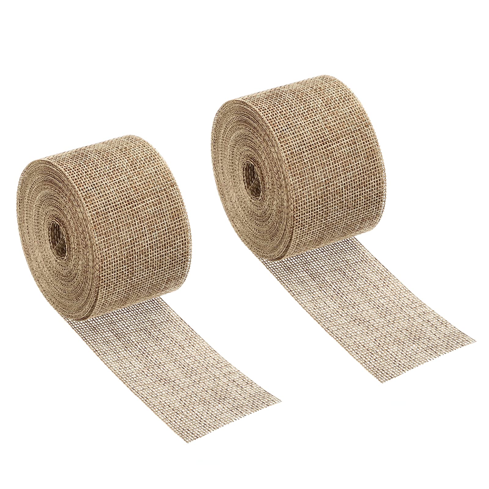 PATIKIL 2 Inch Wide 11 Yards Burlap Fabric Ribbon, 2 Pack Natural Wrapping Wire Jute Crafts Roll for Home DIY Wreath Wedding Christmas Decoration Khaki