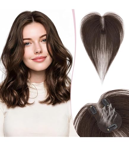 Hand Tied Breathable Hair Topper with Curtain Bangs, Clip In Lightweight Wiglet Hair Toppers for Women, 20 Inch Hand Tied Breathable Toppers  main image 2