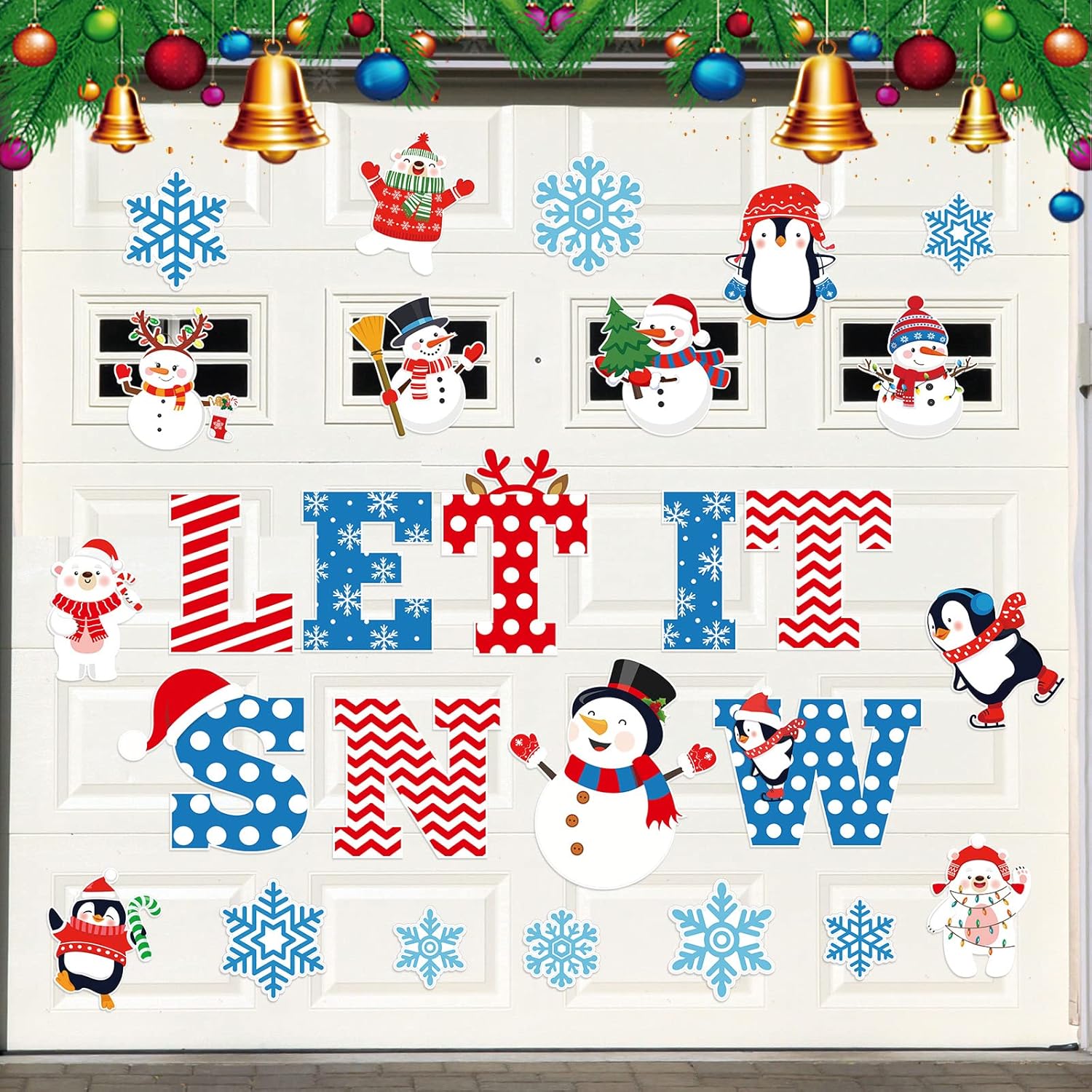 Garage Door Decorations - Magnetic Christmas Garage Door Decoration Christmas Garage Door Magnet Xmas Refrigerator Magnets Stickers Christmas Car Magnetic Decals for Xmas Holiday Party Fridge Door Supplies (Let It Snow)