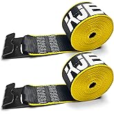 KJE 2 Pack Reflective 4 Inch Straps for Flatbed Trailer, 4" x 30' Black Heavy Duty Tie Down Truck Flatbed Straps, WLL# 5,500 lbs w/Flat Hooks Winch Straps, Cargo Control for Flatbed Truck