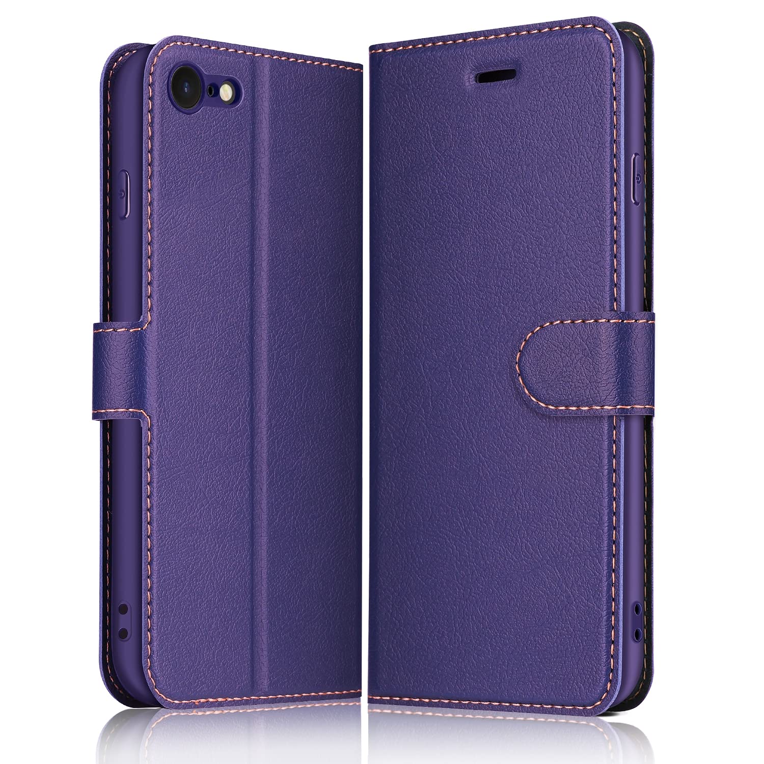 ELESNOW Phone Case for iPhone SE 2022/2020 / iPhone 7/8, Flip Wallet PU Leather Card Holder Magnetic Closure Stand Cover for Apple iPhone SE 2022/2020 / iPhone 7/8 (Purple)
