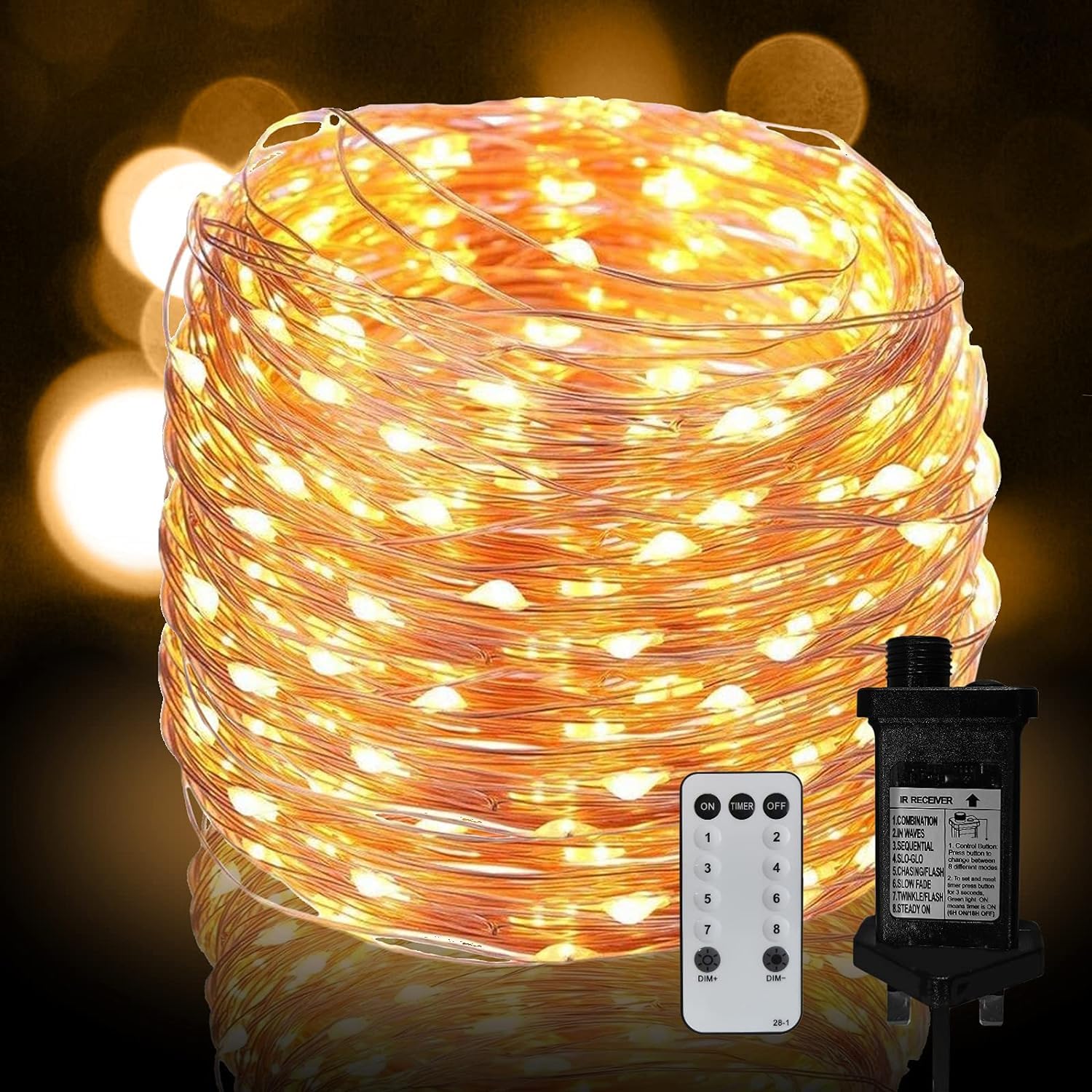 Neonawall Plug in Fairy String Lights, 20M 200 LED Copper Wire Lights Mains Powered 8 Mode Micro Firefly Lights for Bedroom Garden Wedding Party Christmas Decoration (Warm White)