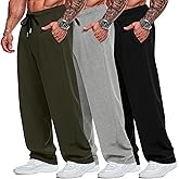 Neer 3 Pack Big and Tall Men's Sweatpants Elastic Waist Wide Leg Open Bottom Pants Athletic Workout Joggers with Pockets