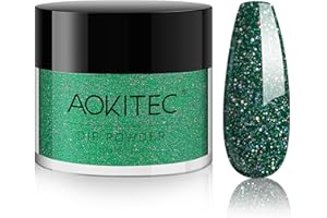 Aokitec Sparkling Green Dip Powder, 1OZ Pigment Pro Nail Dip Powder for Long-lasting 28 Days+ Dip Nail Art French Manicure Nail Starter & Professional Home DIY Salon Use Party Gift Set, Glitter Green