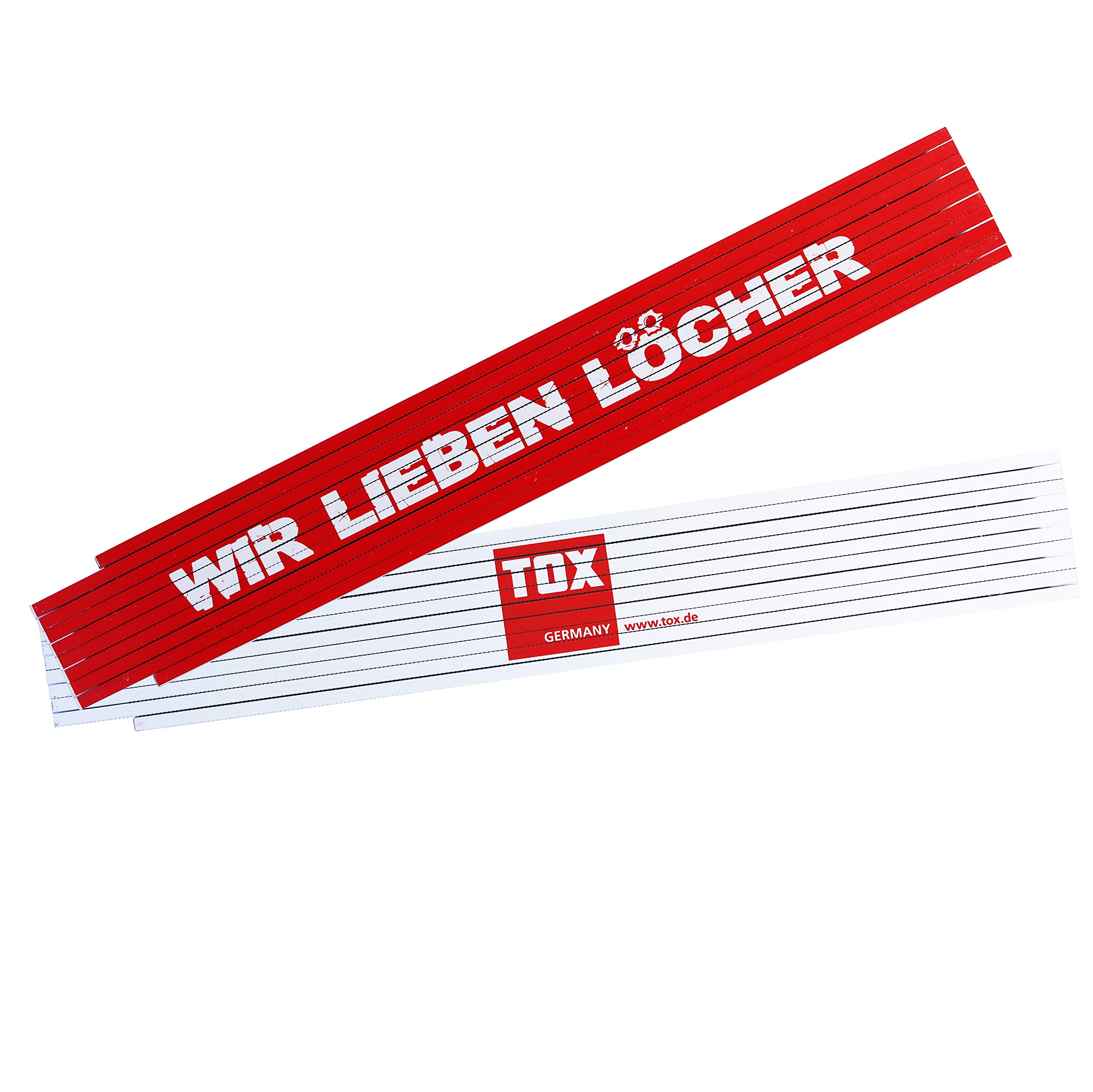 TOX 09969001 metre Rule, 2 Meter, red/White, with Imprint: wir lieben Löcher, Folding Ruler for Home & Craftsman, 1 Piece