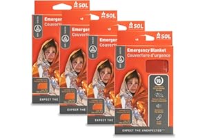 S.O.L. SURVIVE OUTDOORS LONGER Survive Outdoors Longer 90% Heat Reflective Emergency Blanket - Polyethylene Rescue Blanket - Disaster Preparedness or Outdoor Survival Kit - Waterproof & Windproof - 56" x 84", 5.9 oz, Orange, 4 Pack