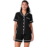 BAMBOO COOL Women's Pajama Sets Lounge Set Button Down Sleepwear with Shorts Sleeve Pj Set For Ladies