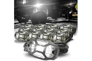Winunite 12 Pods Quick Connect White Rock Lights, 30 Full Angle Chips, 4M Extension Wires Each Light, 6000K Pure White, High Adhesive Stickers, IP67 Waterproof, Fits for Trucks Trailer SUV ATV UTV