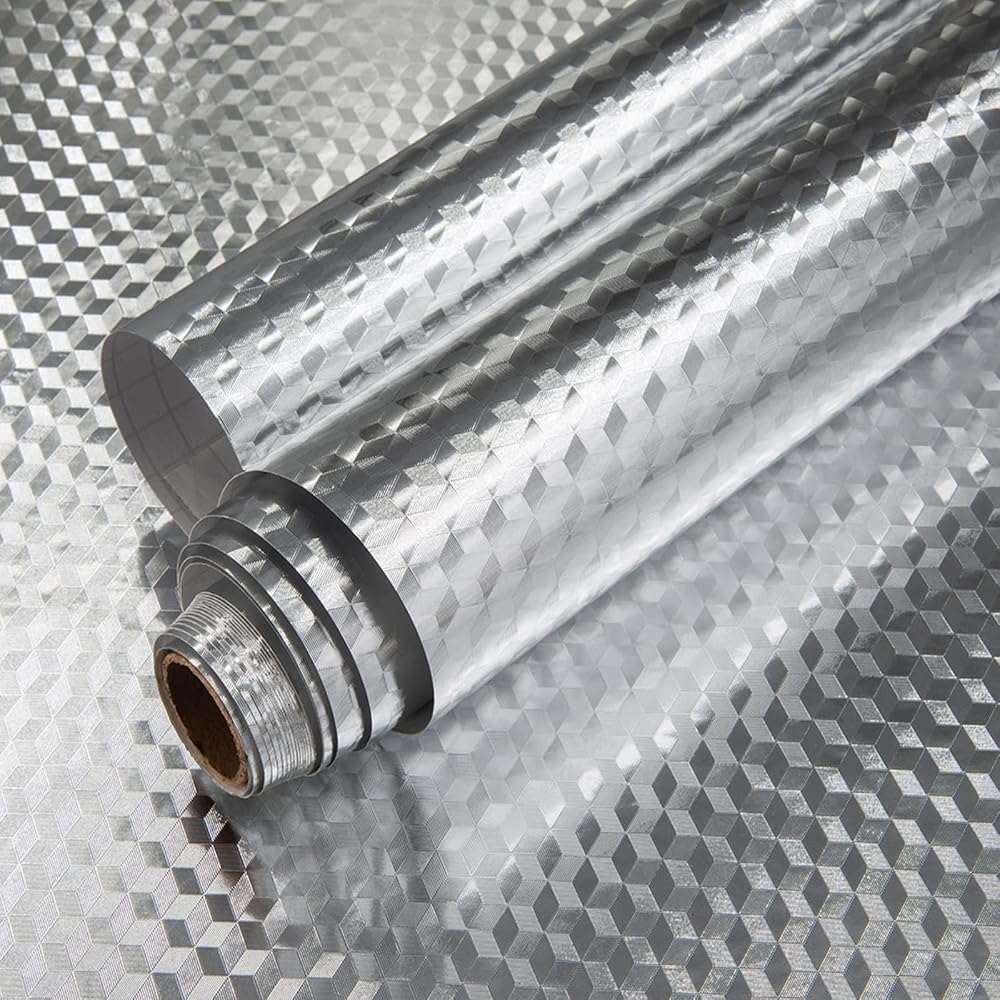 Abyssaly Oil Proof Sticker 40cm x 300cm Waterproof Silver Foil Wallpaper